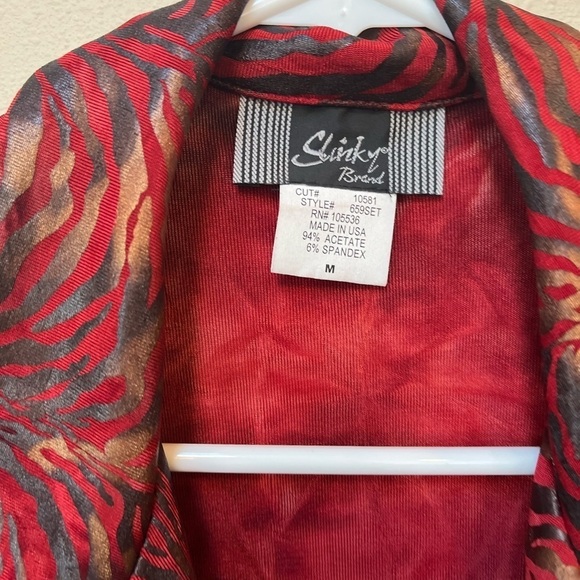 Vintage Red Metallic Zebra Print Open Front Blazer Cardigan M Silly Brand - Picture 8 of 8